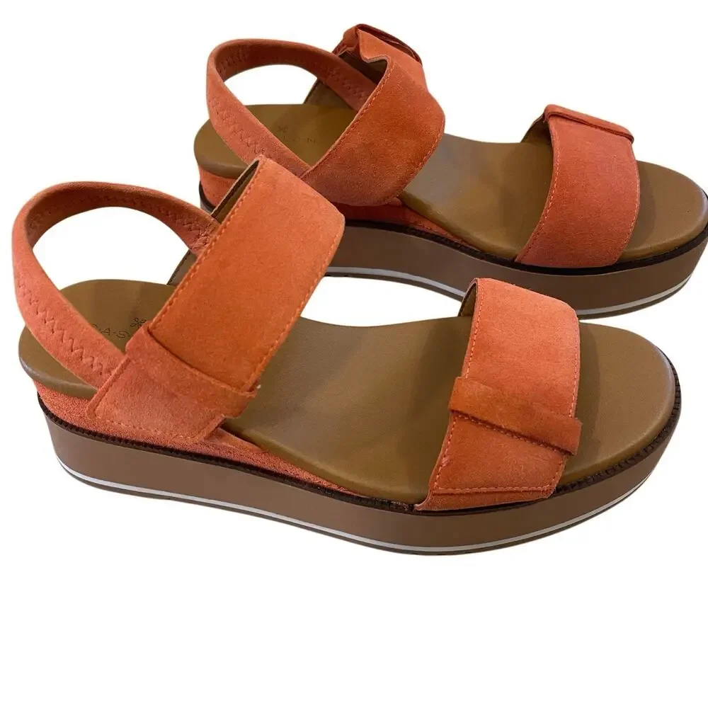 Caslon Briana Flaw Orange Suede Platform Wedge Slingback Sandals Womens 8M